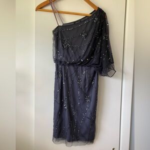 Adrianna Papell One Shoulder Navy Sequin Dress sz 6 HOCO Evening